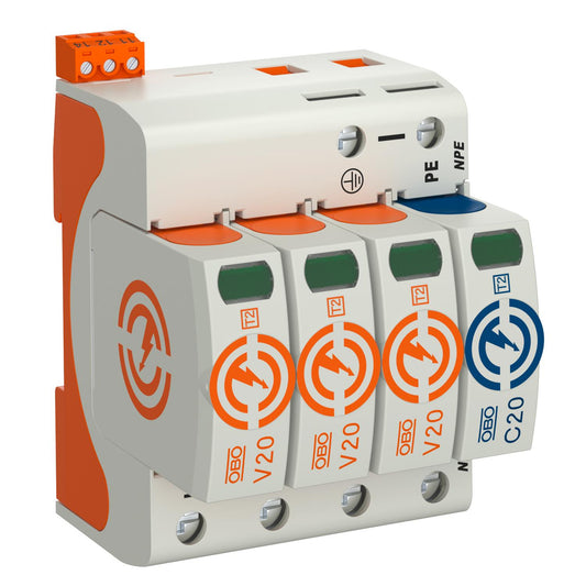 Surge arrester V20, 3-pole + NPE and remote signalling, 320 V OBO Type 5095343